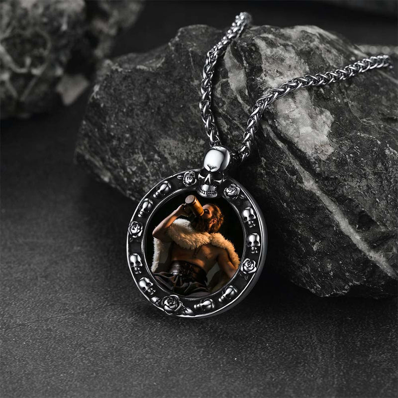 Customized Engraved Photo Necklace With Skull for