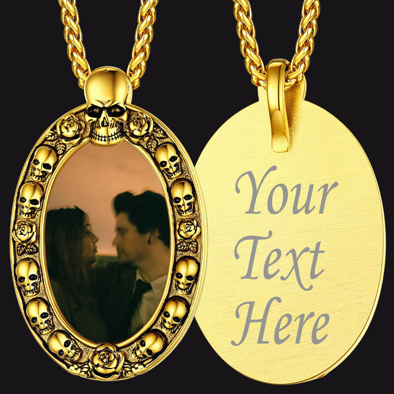 Personalized Photo Pendant Necklace With Skull for