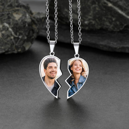 Couple Customized Picture Heart Puzzle Matching Necklace, Gift for Friends & Mom