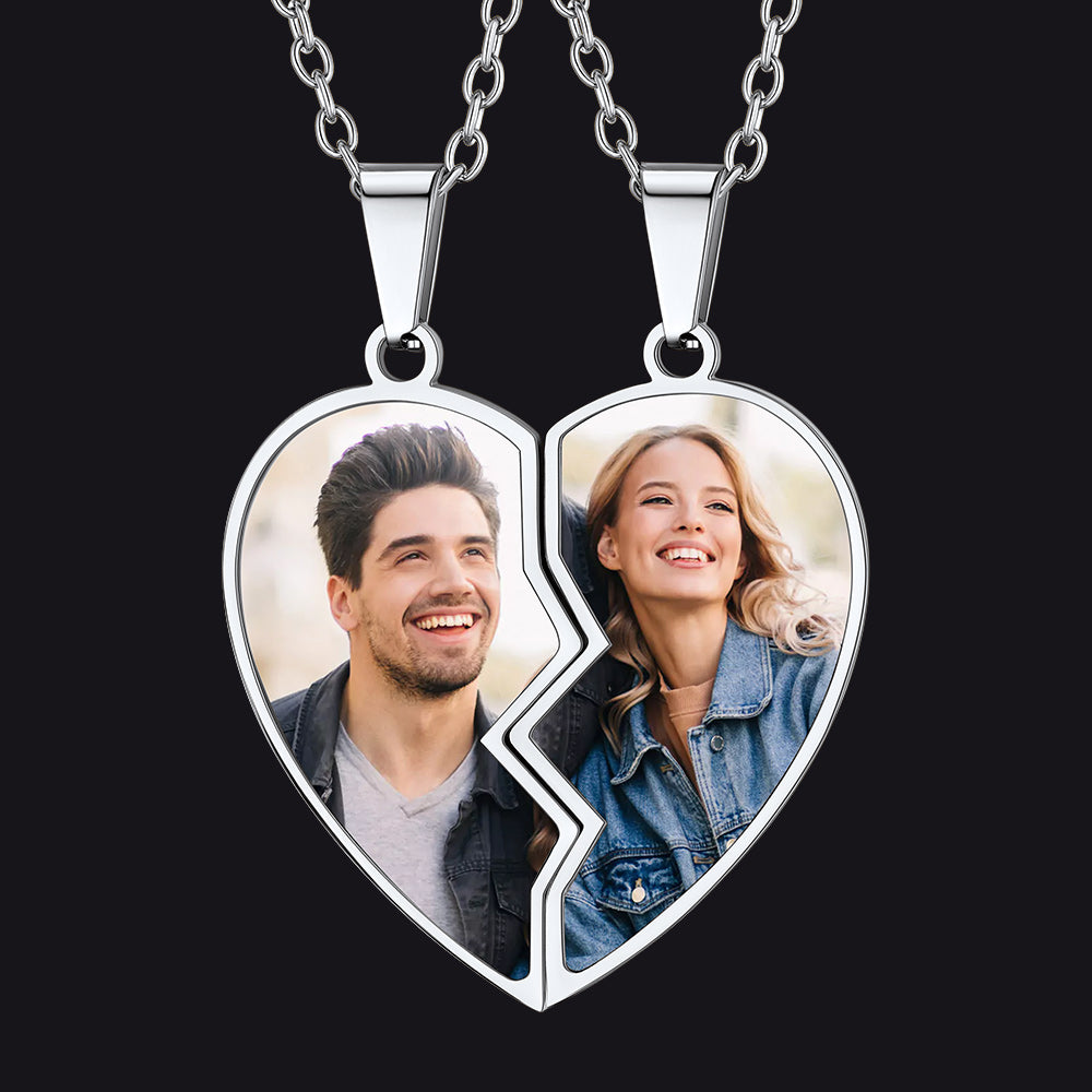 Couple Customized Picture Heart Puzzle Matching Necklace, Gift for Friends & Mom