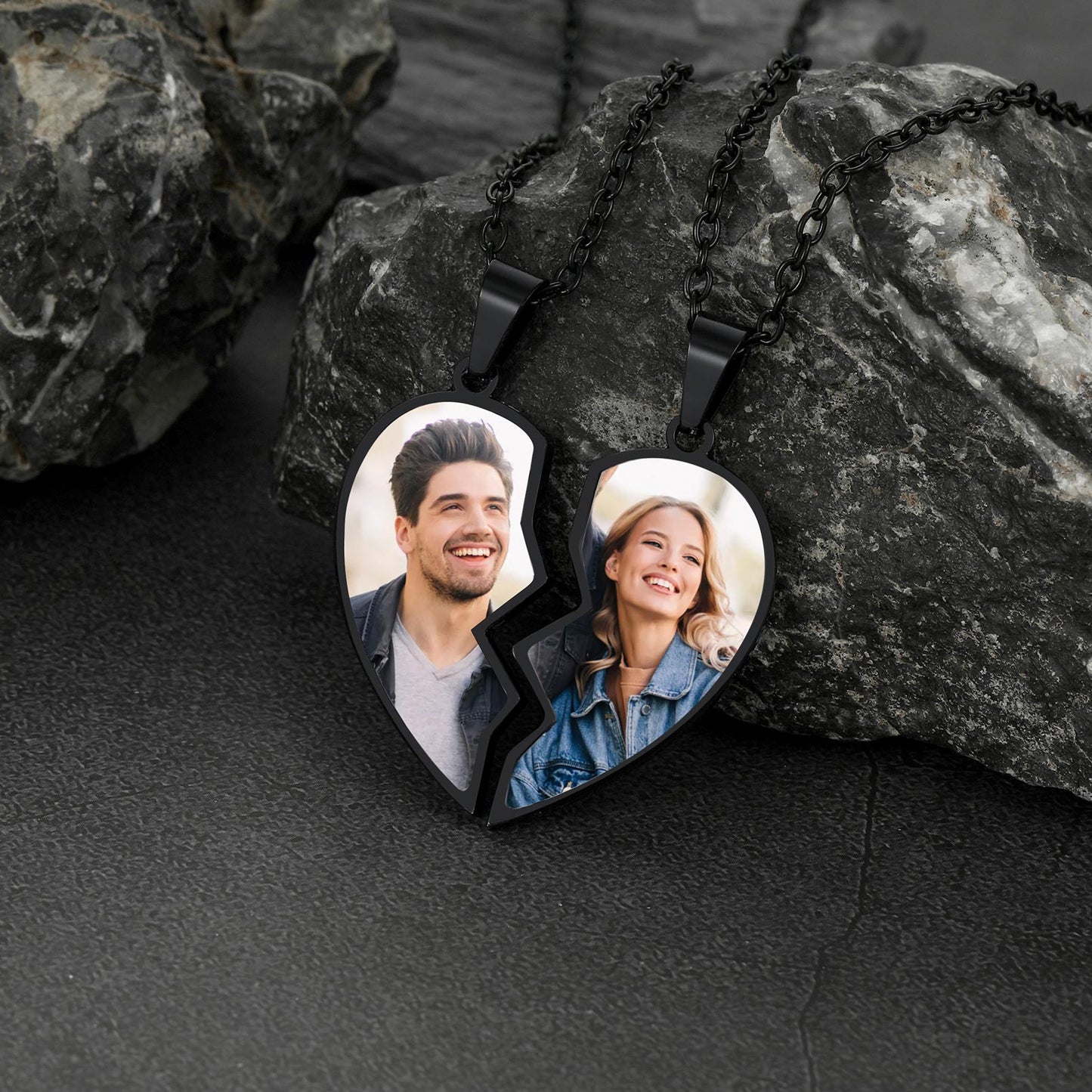 Couple Customized Picture Heart Puzzle Matching Necklace, Gift for Friends & Mom