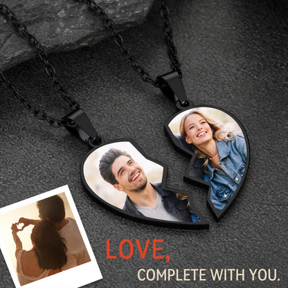 Couple Customized Picture Heart Puzzle Matching Necklace, Gift for Friends & Mom