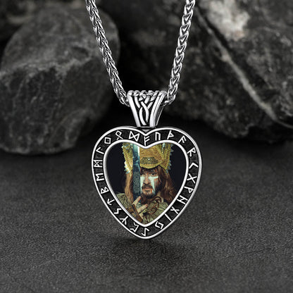 Custom Engraved Photo Heart Necklace With Viking Rune Memorial Gift
