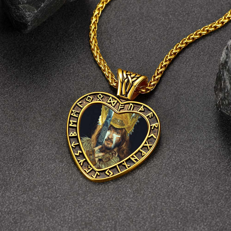 Custom Engraved Photo Heart Necklace With Viking Rune Memorial Gift