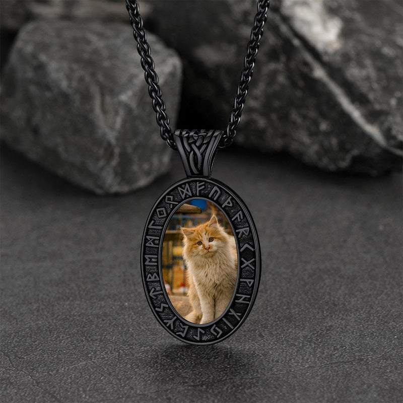 Customized Engraved Picture Necklace With Viking Runes for