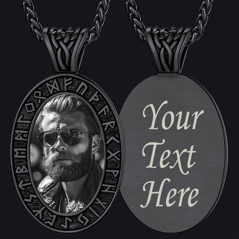 Customized Engraved Picture Necklace With Viking Runes for