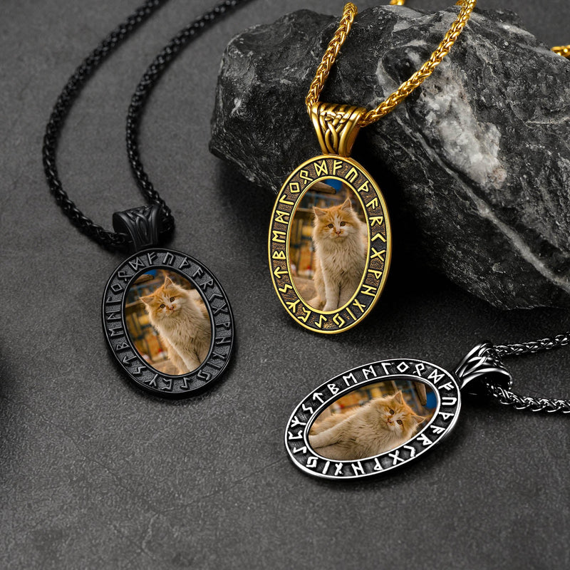 Customized Engraved Picture Necklace With Viking Runes for