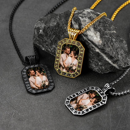 Engraved Customized Photo Dog Tag Necklace With Viking Runes for