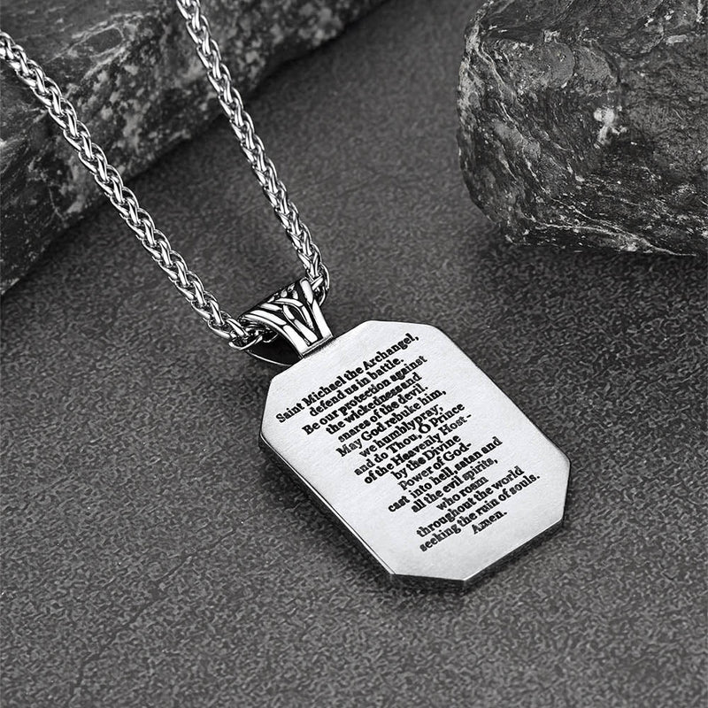 Archangel Saint Michael Dog Tag Pendant Necklace for