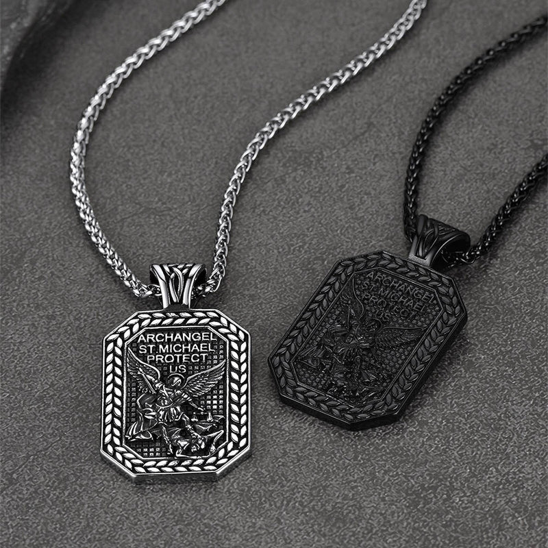 Archangel Saint Michael Dog Tag Pendant Necklace for
