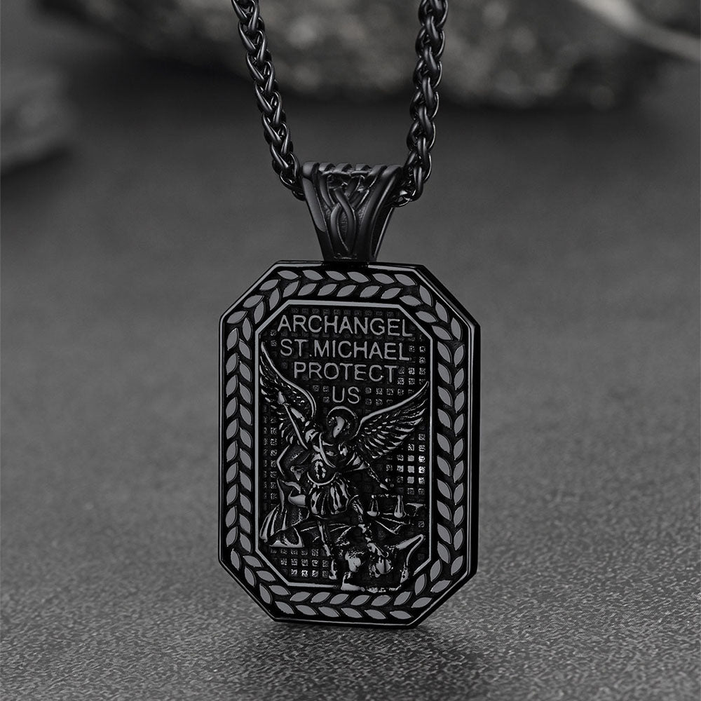 Archangel Saint Michael Dog Tag Pendant Necklace for