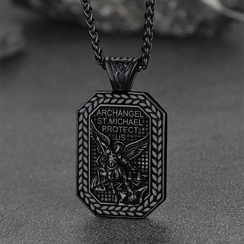 Archangel Saint Michael Dog Tag Pendant Necklace for