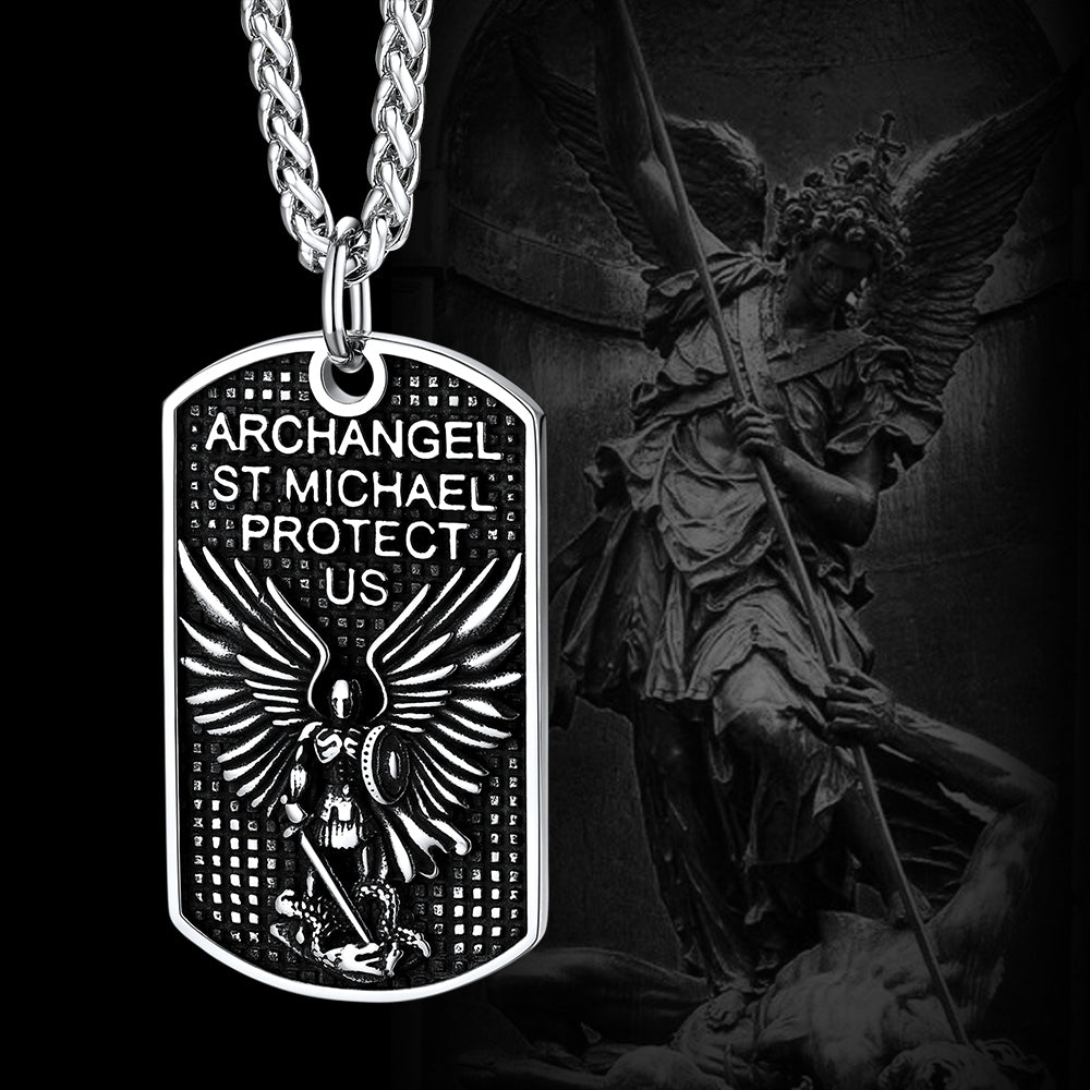 Catholic Archangel Saint Michael Dog Tag Necklace for
