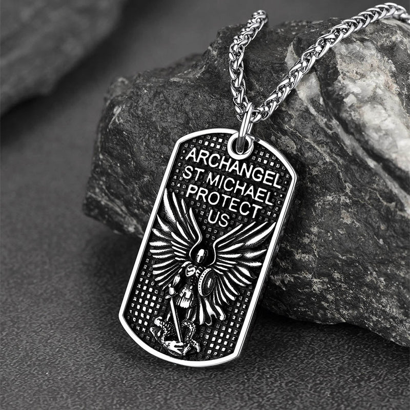 Catholic Archangel Saint Michael Dog Tag Necklace for