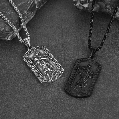 Engraved Saint Christopher Dog Tag Necklace for