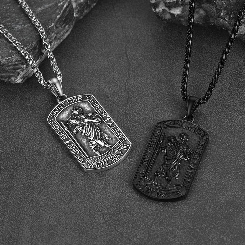 Engraved Saint Christopher Dog Tag Necklace for