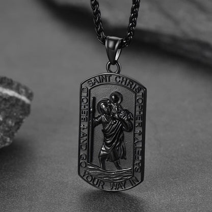 Engraved Saint Christopher Dog Tag Necklace for