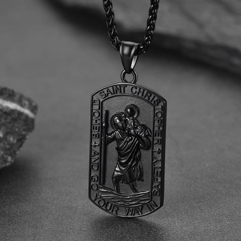 Engraved Saint Christopher Dog Tag Necklace for