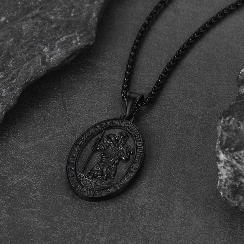 Catholic Engraved Saint Christopher Medal Necklace for