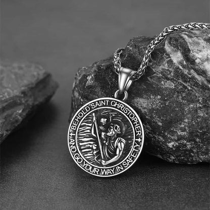 Engraved Saint Christopher Medal Pendant Necklace for