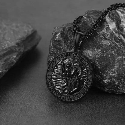 Engraved Saint Christopher Medal Pendant Necklace for