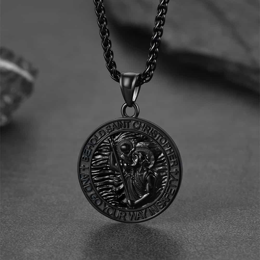 Engraved Saint Christopher Medal Pendant Necklace for