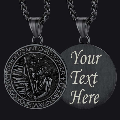 Engraved Saint Christopher Medal Pendant Necklace for