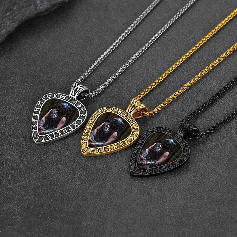 Customized Heart Photo Necklace With Viking Runes