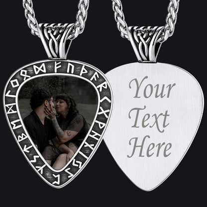 Customized Heart Photo Necklace With Viking Runes