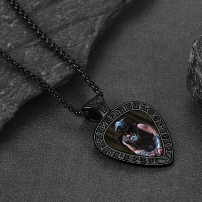 Customized Heart Photo Necklace With Viking Runes