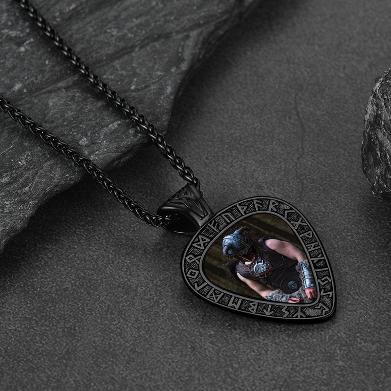 Customized Heart Photo Necklace With Viking Runes