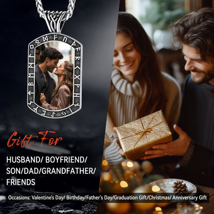 Personalized Picture Dog Tag Necklace With Viking Runes for