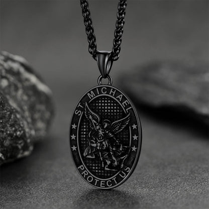 Flat Box Chain & St. Michael Layered Necklaces Set for