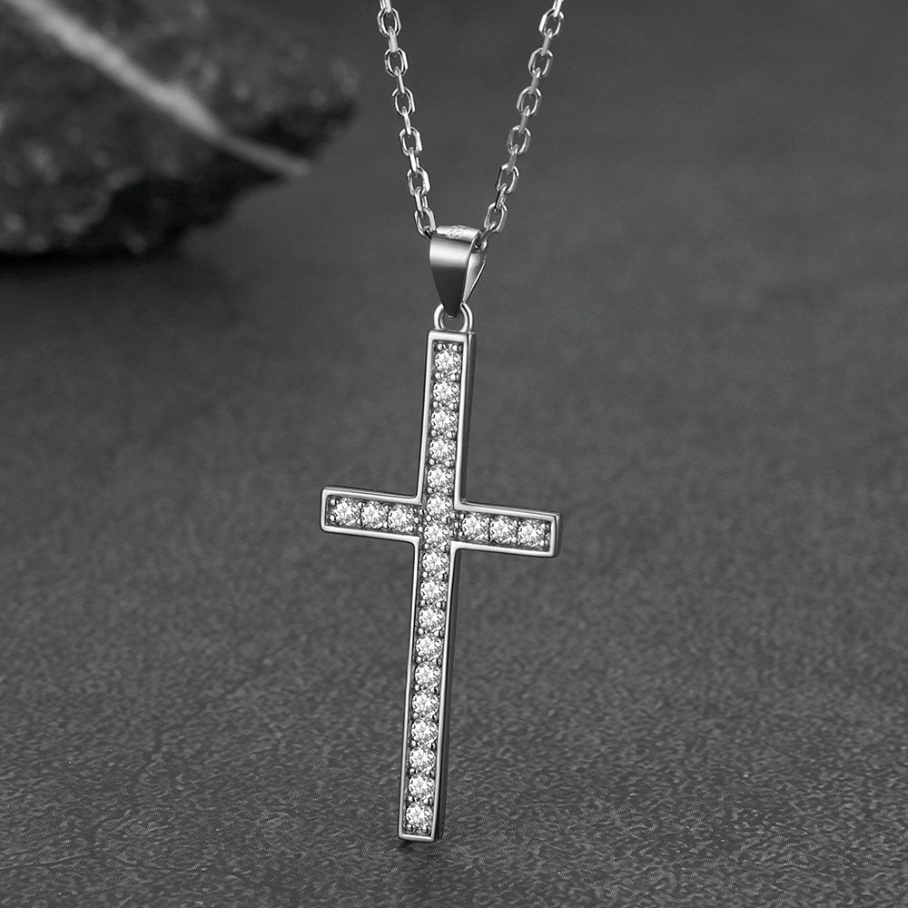 Sterling Silver Zirconia Cross Necklace for