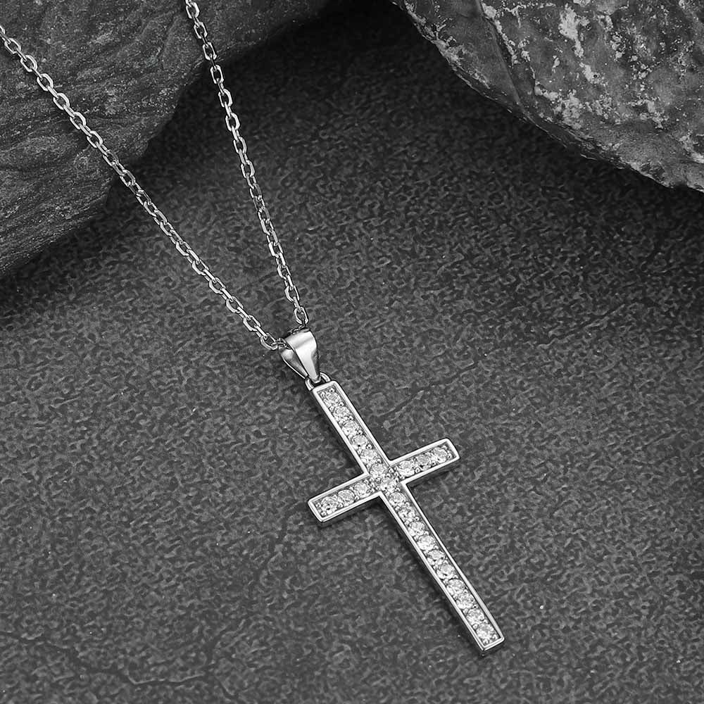 Sterling Silver Zirconia Cross Necklace for