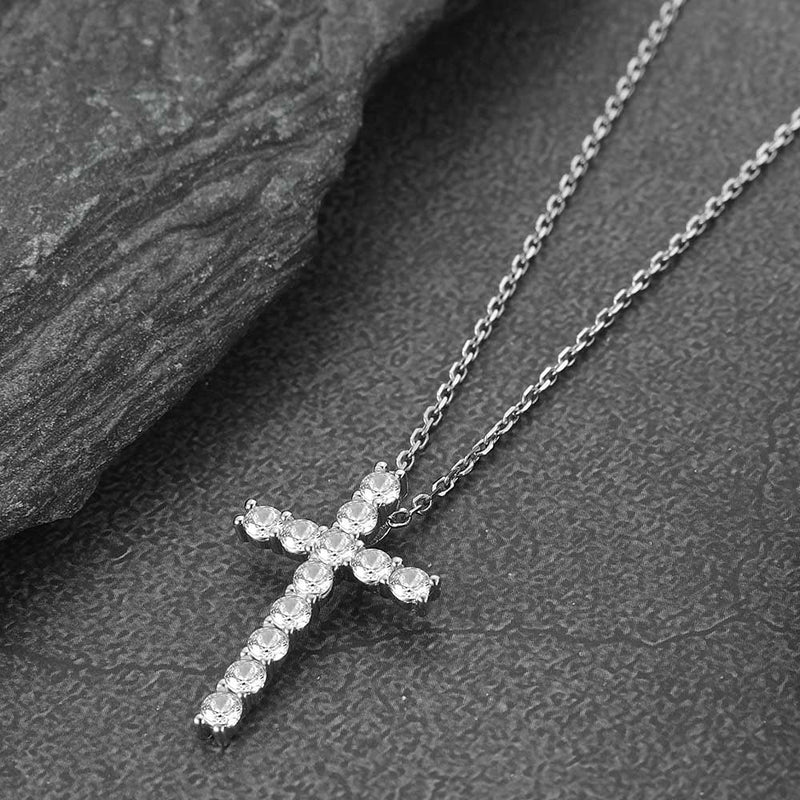 Sterling Silver Diamond Cross Necklace Crucifix Pendant Necklace for