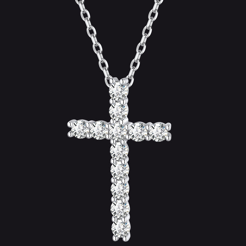Sterling Silver Diamond Cross Necklace Crucifix Pendant Necklace for