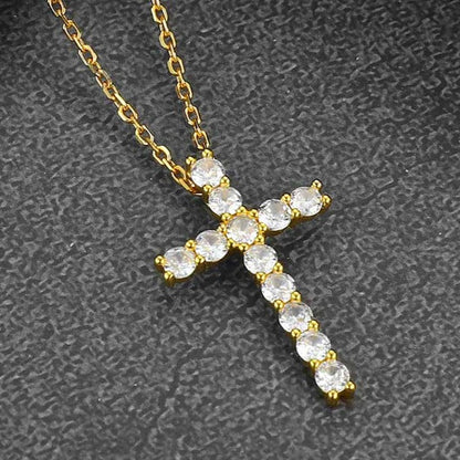 Sterling Silver Diamond Cross Necklace Crucifix Pendant Necklace for