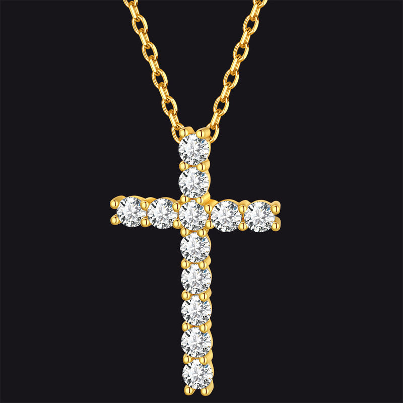 Sterling Silver Diamond Cross Necklace Crucifix Pendant Necklace for