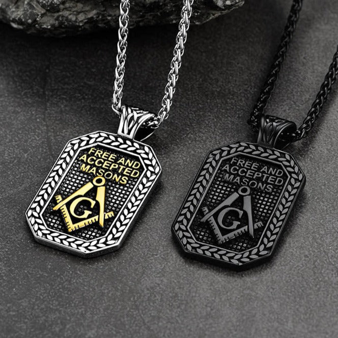 Engraved Freemason Masonic Dog Tag Necklace for