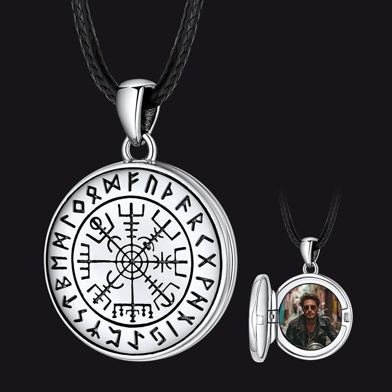 Personalized Photo Locket Necklace With Viking Compass for