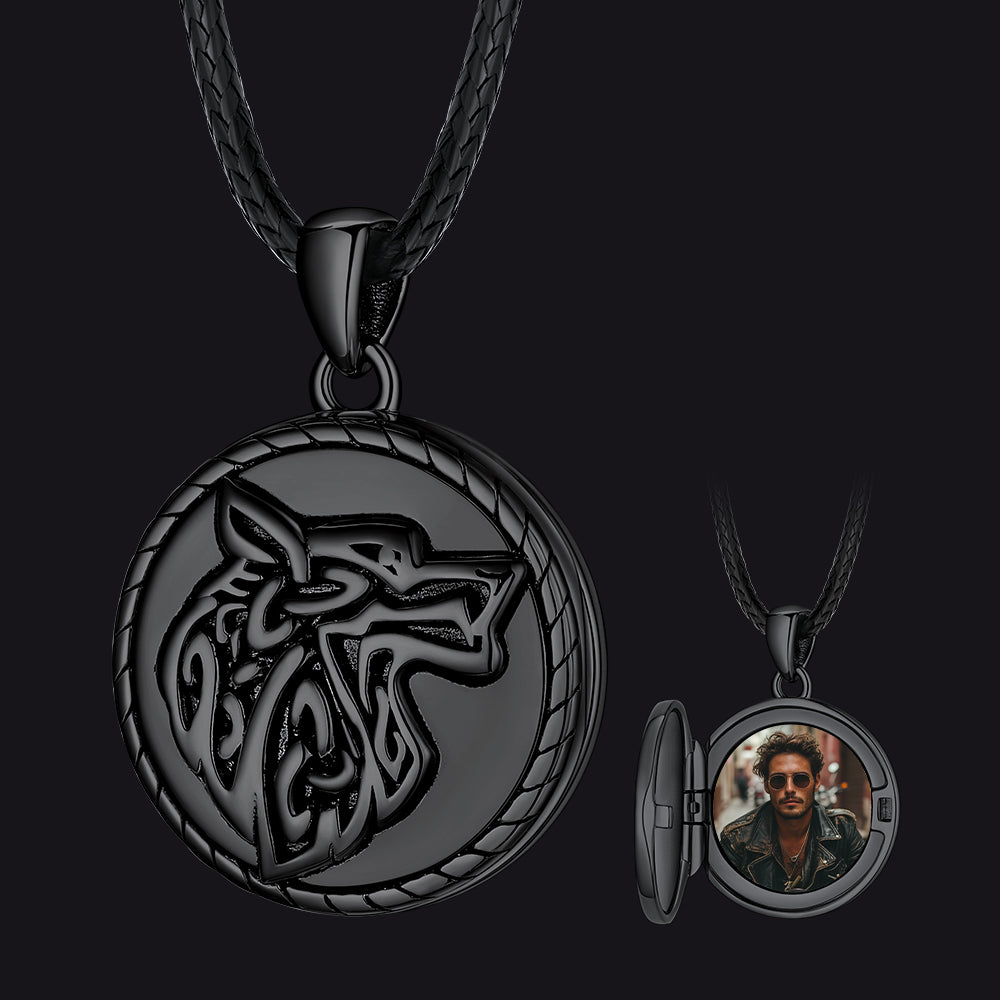 Custom Viking Wolf Locket Necklace With Picture Inside