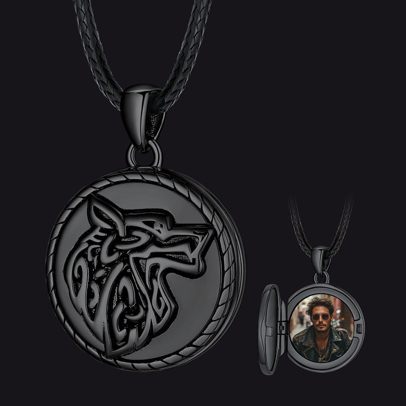 Custom Viking Wolf Locket Necklace With Picture Inside