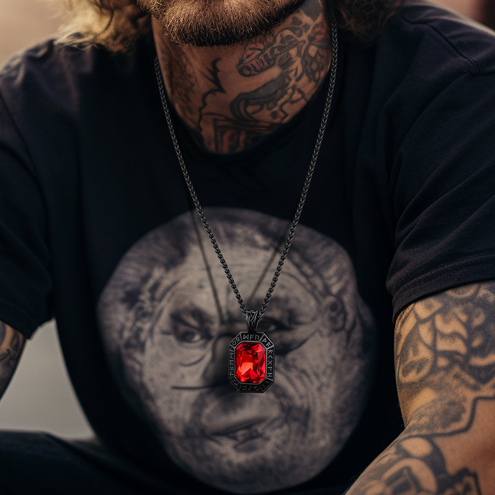 Engraved Crystal Dog Tag Necklace With Viking Runes for