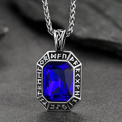 Engraved Crystal Dog Tag Necklace With Viking Runes for