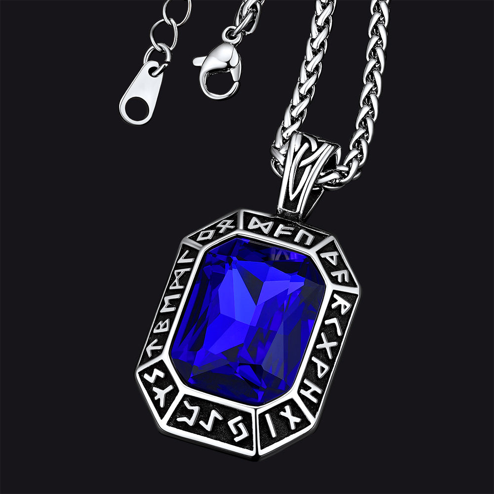 Engraved Crystal Dog Tag Necklace With Viking Runes for