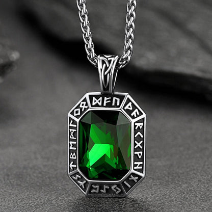Engraved Crystal Dog Tag Necklace With Viking Runes for