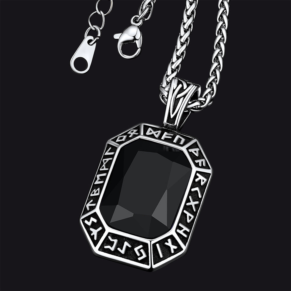 Engraved Crystal Dog Tag Necklace With Viking Runes for