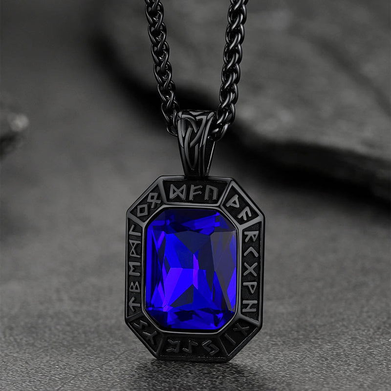 Engraved Crystal Dog Tag Necklace With Viking Runes for
