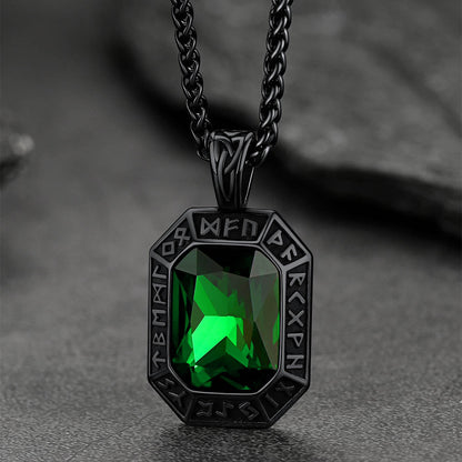 Engraved Crystal Dog Tag Necklace With Viking Runes for